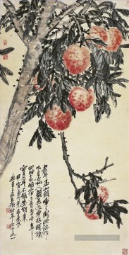 Wu canganier pêche arbre ancienne Chine à l’encre Peinture à l'huile